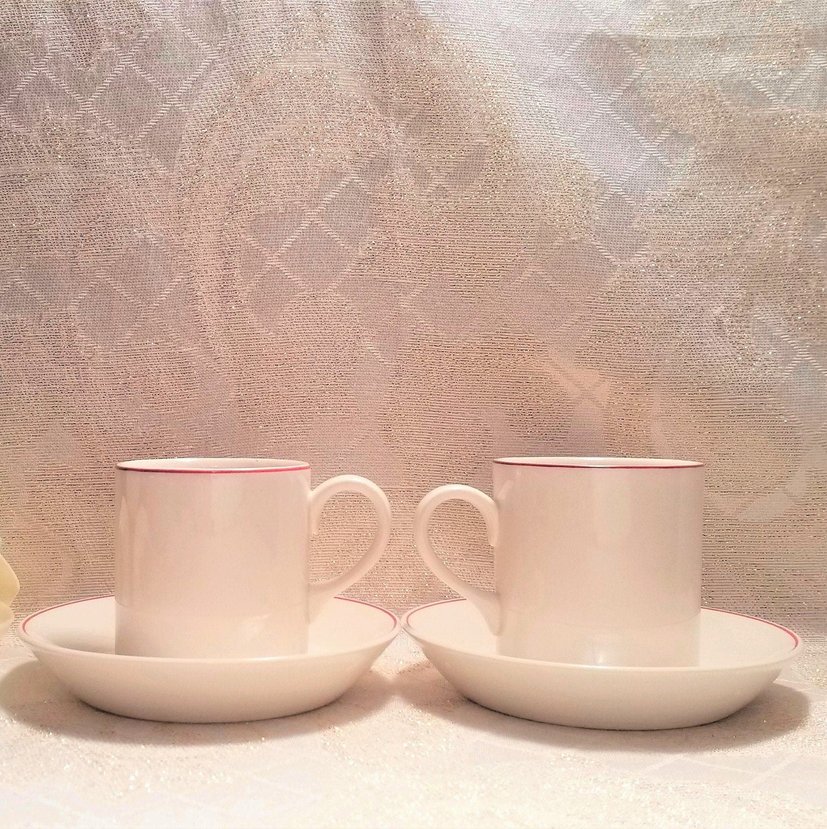 Wedgwood Espresso Cup & Saucer Set, Cream China with Red Border