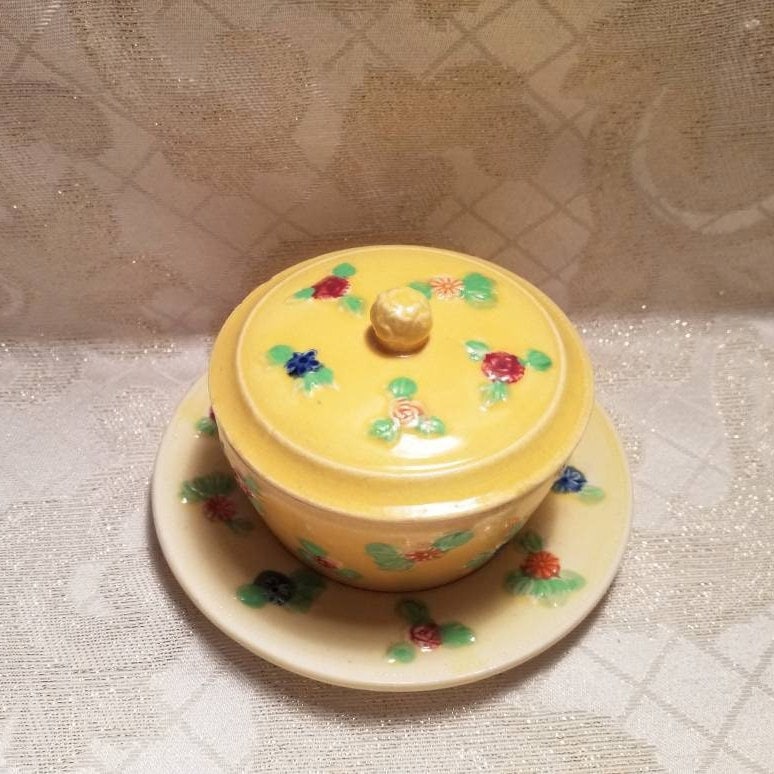 Vintage Hand-Painted Floral Trinket Dish with Lid, Made in Japan