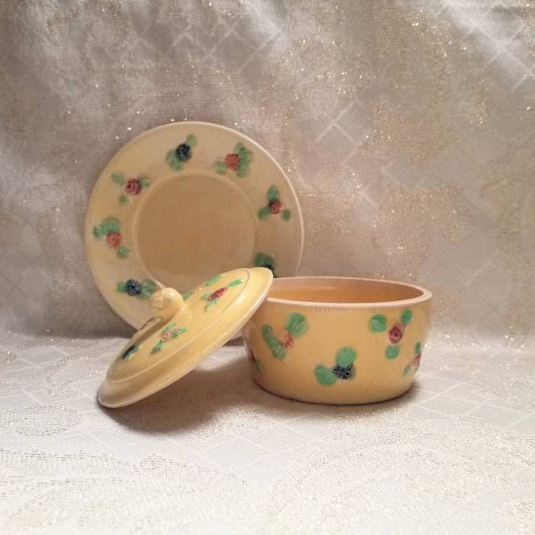 Vintage Hand-Painted Floral Trinket Dish with Lid, Made in Japan