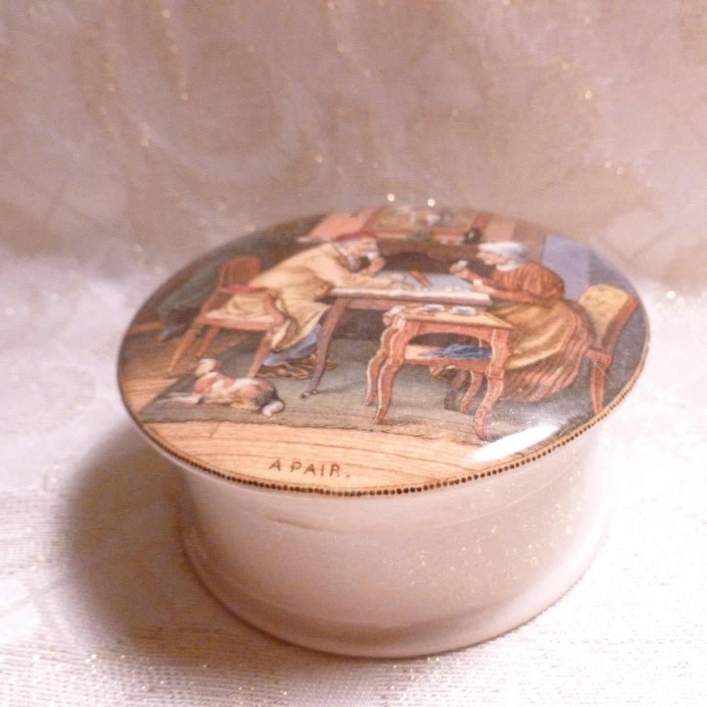 Antique Prattware Ointment Jar: "The Pair" Transferware Lid, 1850 England