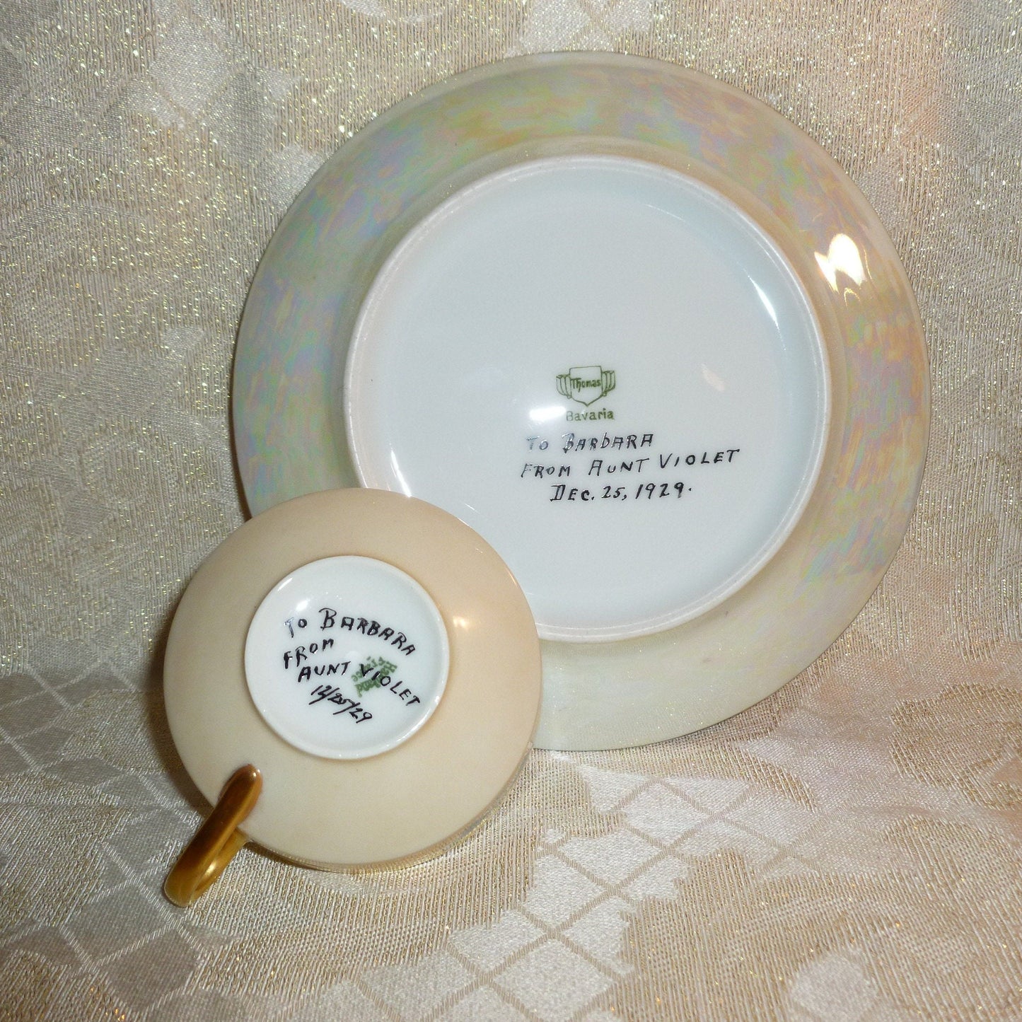 Vintage Thomas Bone China Cup and Saucer Set, Floral Gold Trim, 1929 Bavaria