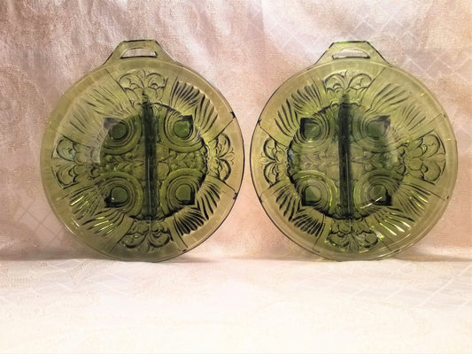 Avocado Green Glass Relish Dishes Set, Detailed Design Serving Dishes