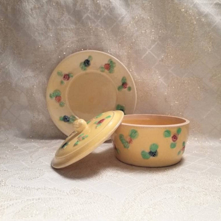 Vintage Hand-Painted Floral Trinket Dish with Lid, Made in Japan