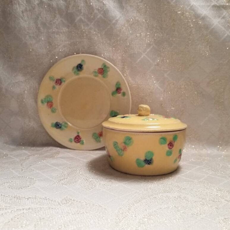 Vintage Hand-Painted Floral Trinket Dish with Lid, Made in Japan