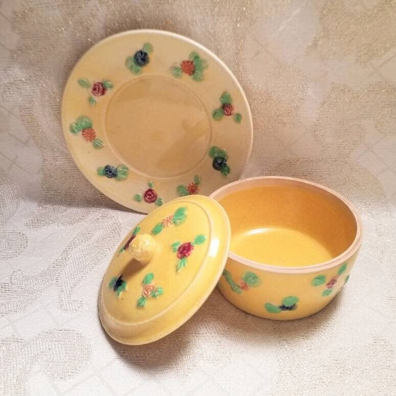 Vintage Hand-Painted Floral Trinket Dish with Lid, Made in Japan