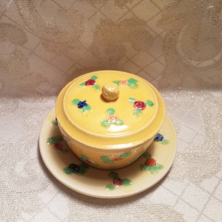 Vintage Hand-Painted Floral Trinket Dish with Lid, Made in Japan