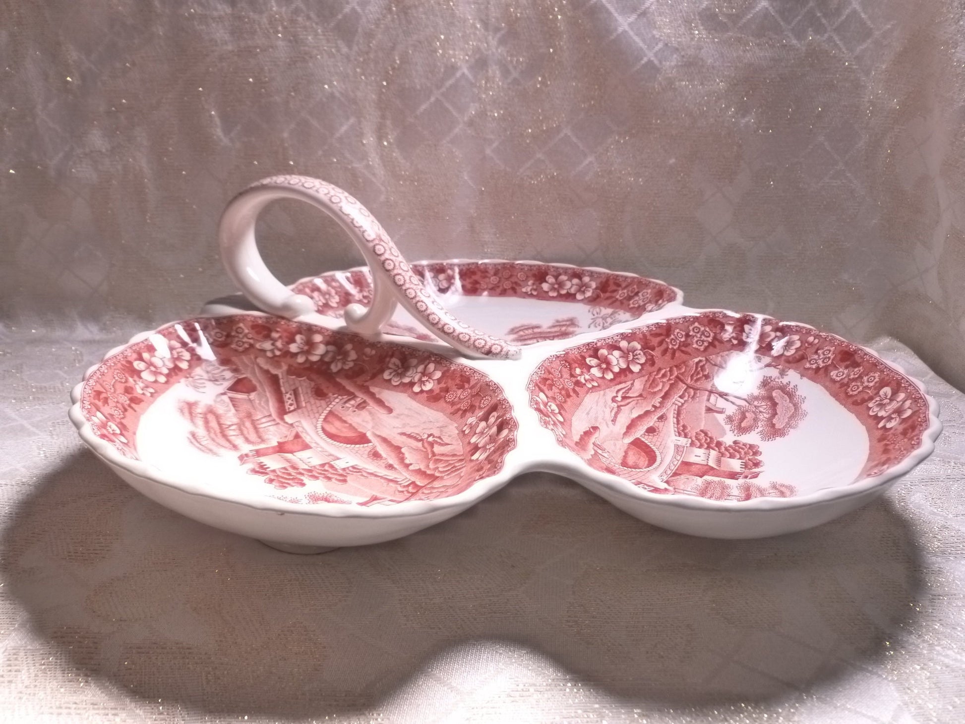Vintage Spode's Tower Serving Dish, 1920s Copeland Red and White