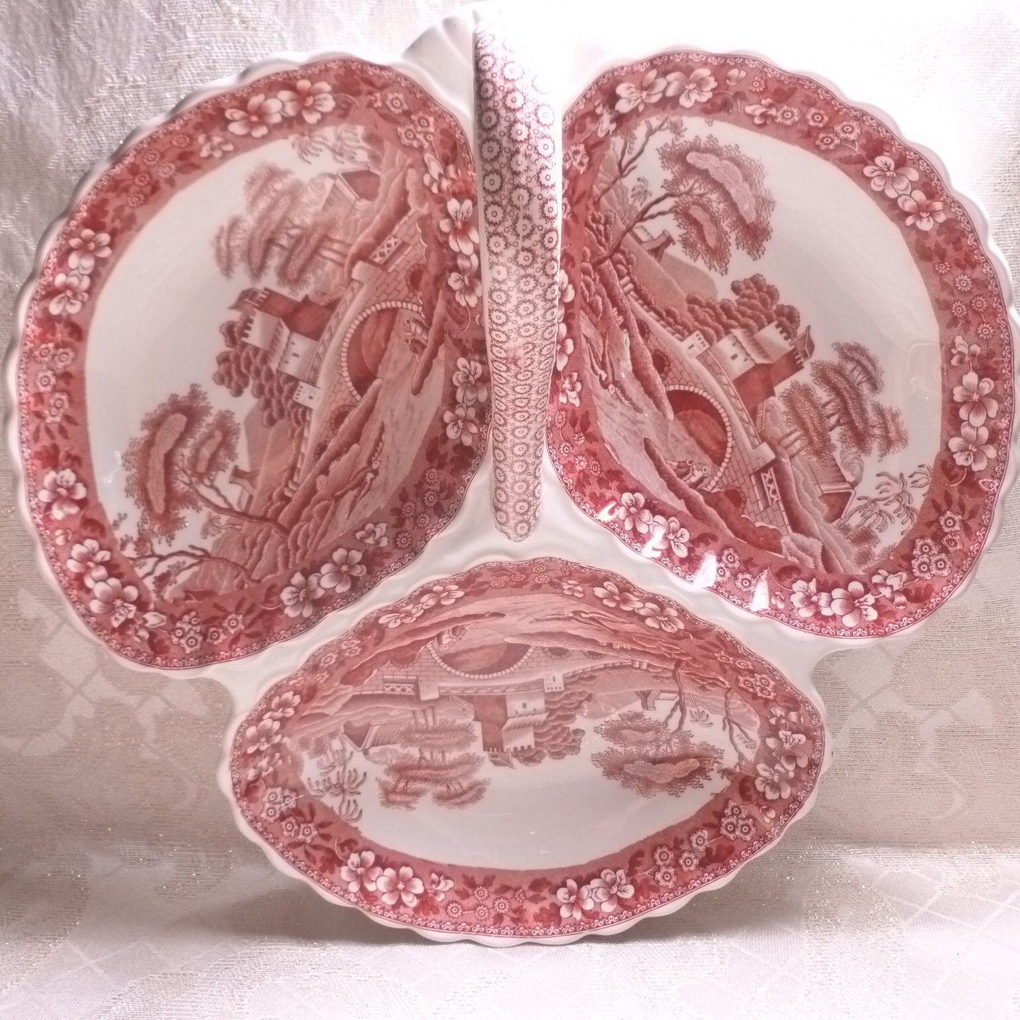 Vintage Spode's Tower Serving Dish, 1920s Copeland Red and White