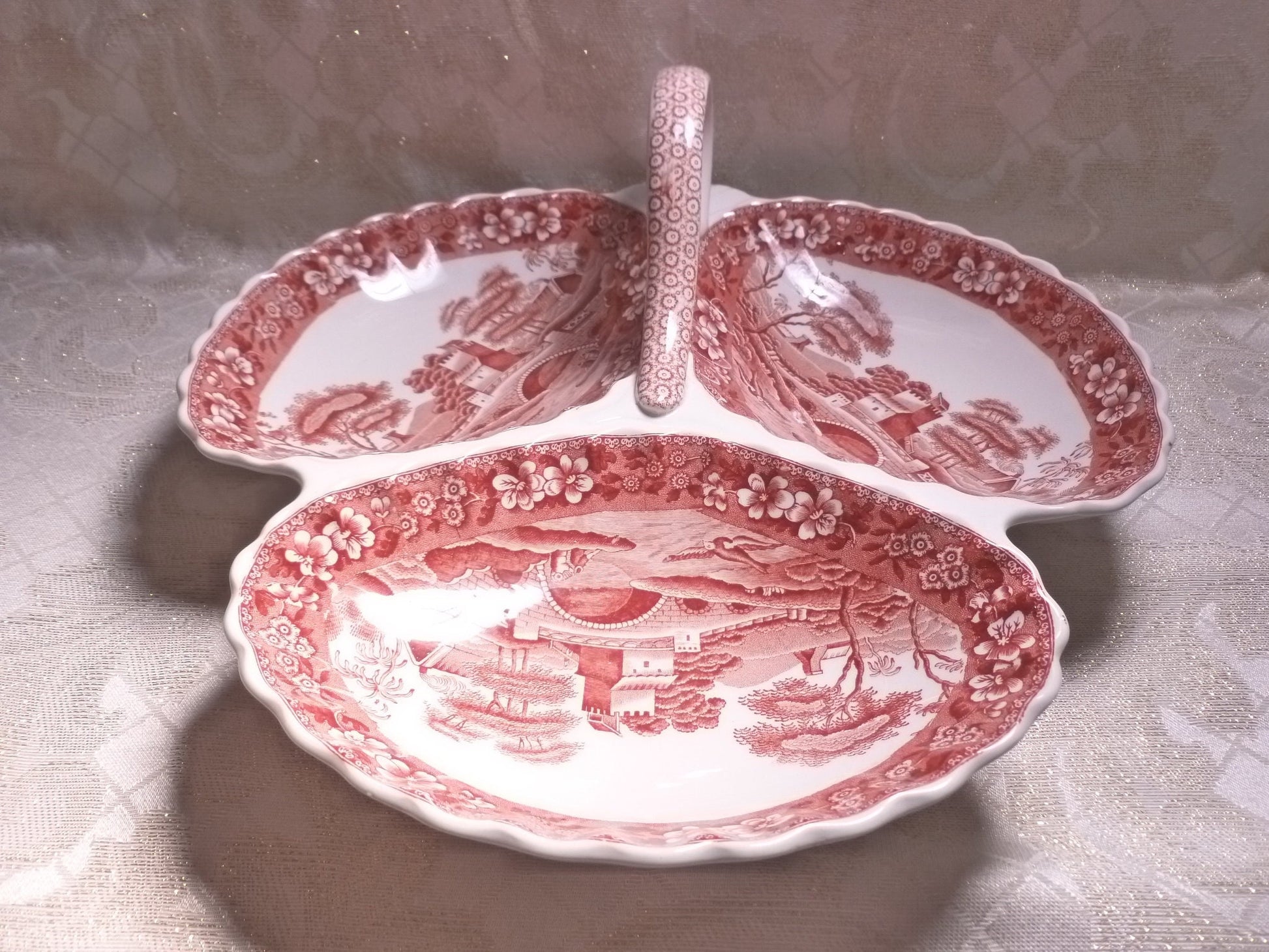 Vintage Spode's Tower Serving Dish, 1920s Copeland Red and White