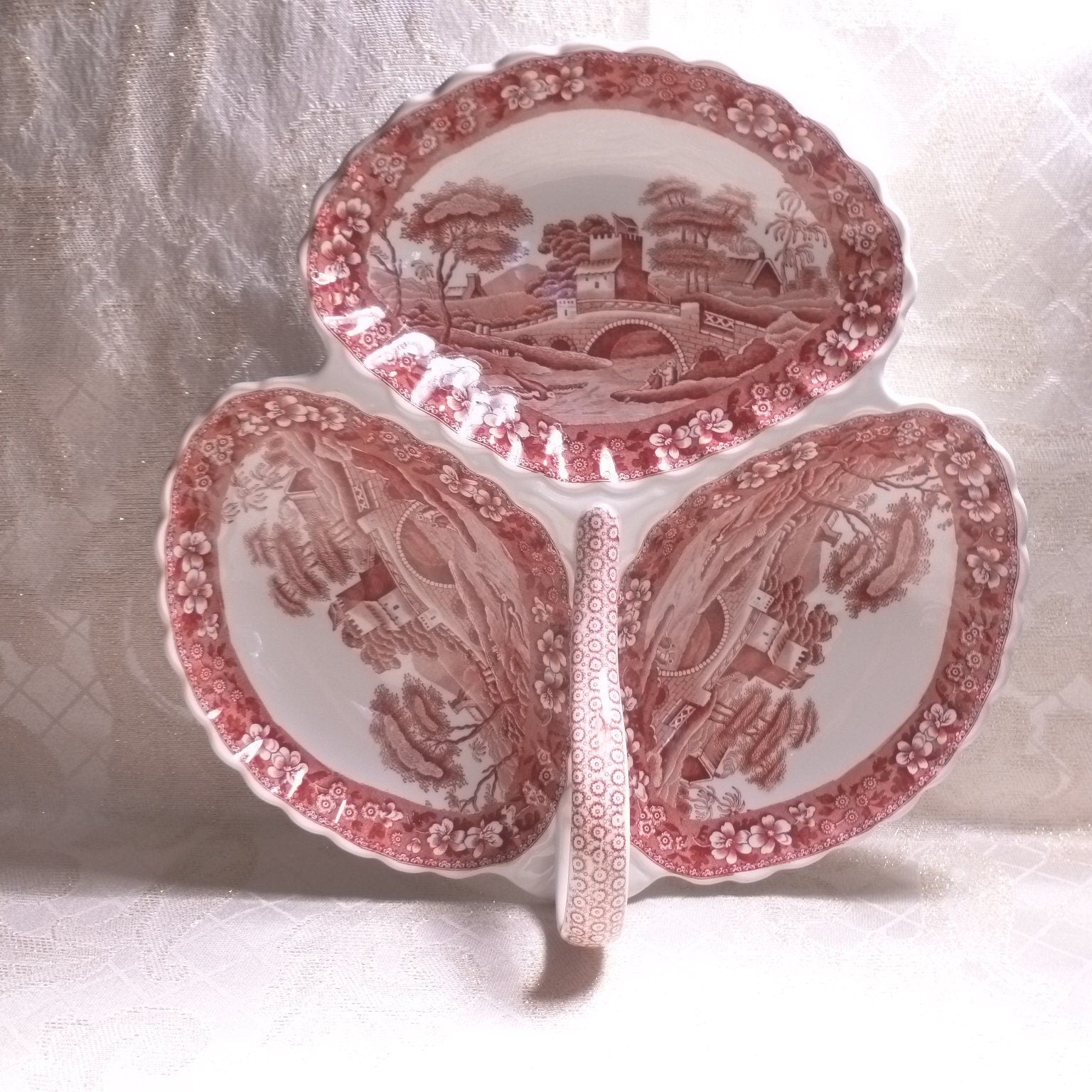 Vintage Spode's Tower Serving Dish, 1920s Copeland Red and White