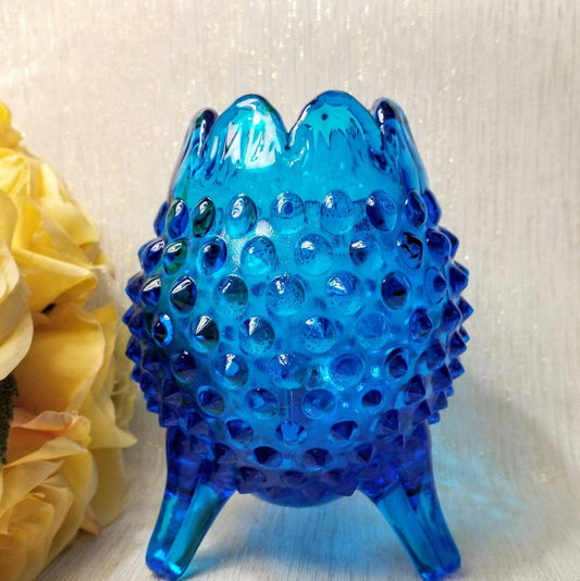 Vintage Fenton Blue Hobnail Footed Bud Vase, Floral Display