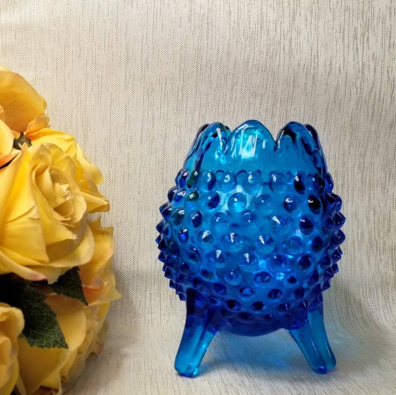 Vintage Fenton Blue Hobnail Footed Bud Vase, Floral Display