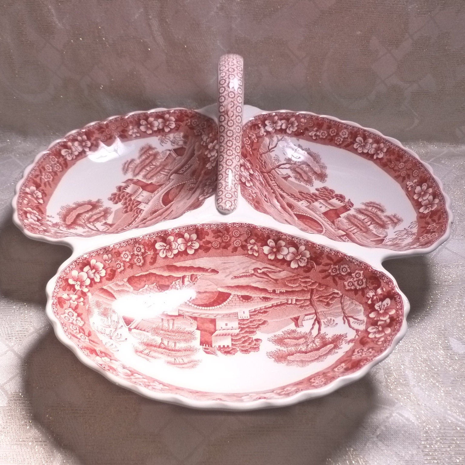 Vintage Spode's Tower Serving Dish, 1920s Copeland Red and White