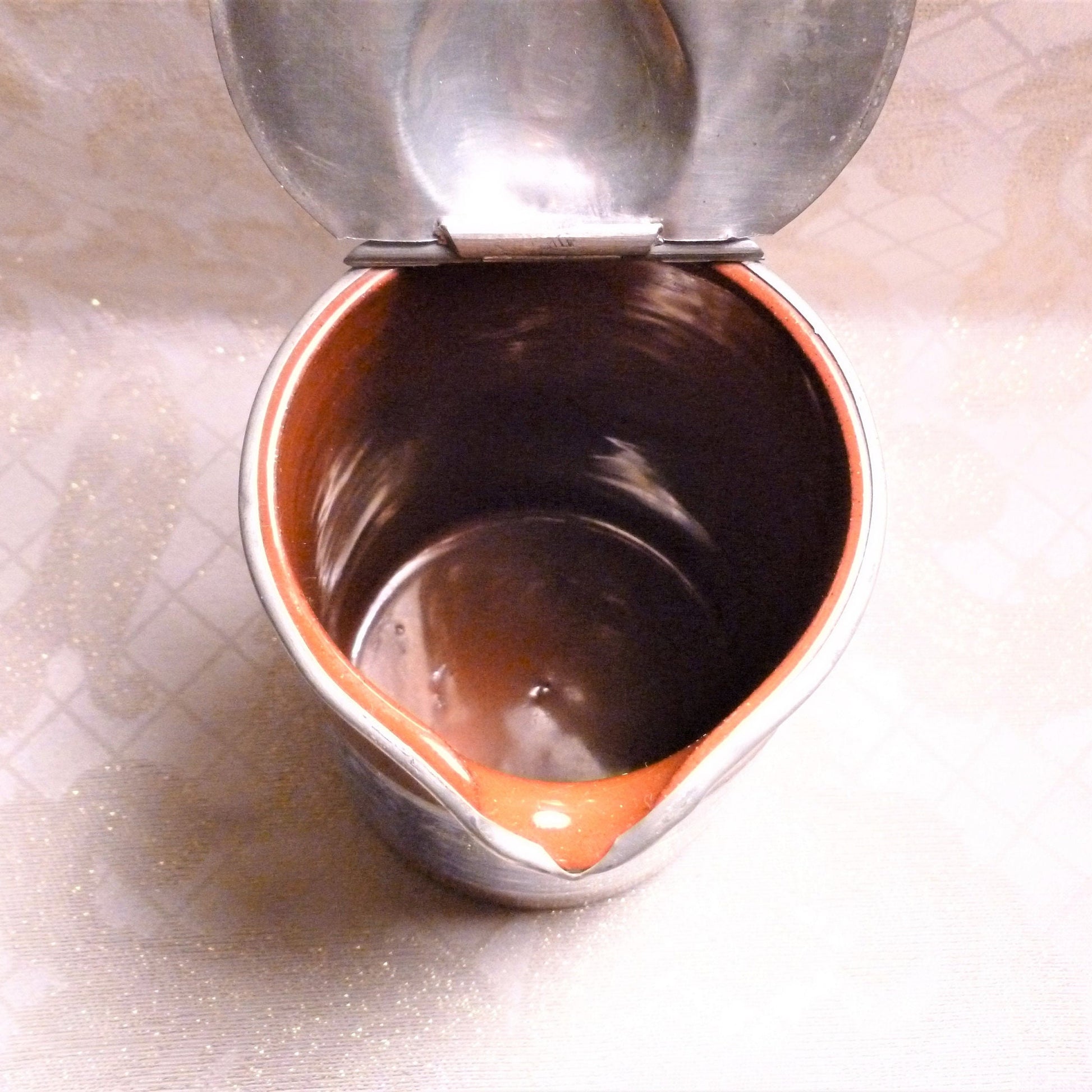 Antique Jackfield Majolica Pitcher, Pewter Lid, Blue Floral, Staffordshire England