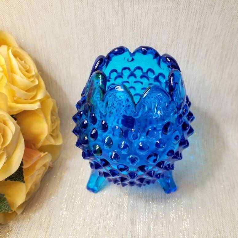 Vintage Fenton Blue Hobnail Footed Bud Vase, Floral Display