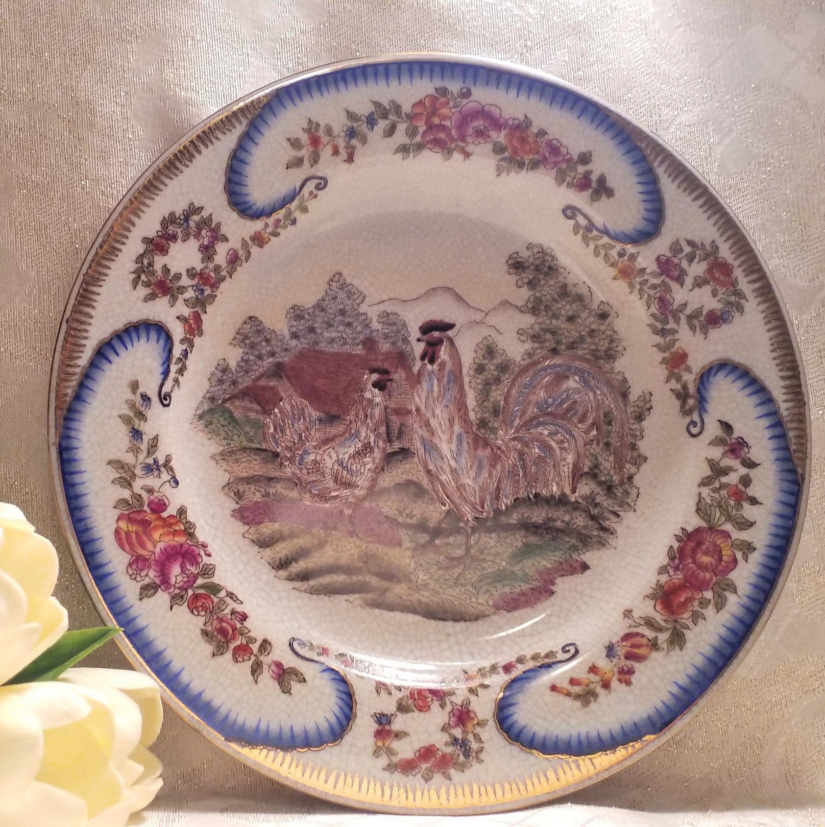 Vintage Farmhouse Chicken Plate Glazed Decorative Wall Hanging Always FREE Domestic SHIPPING
