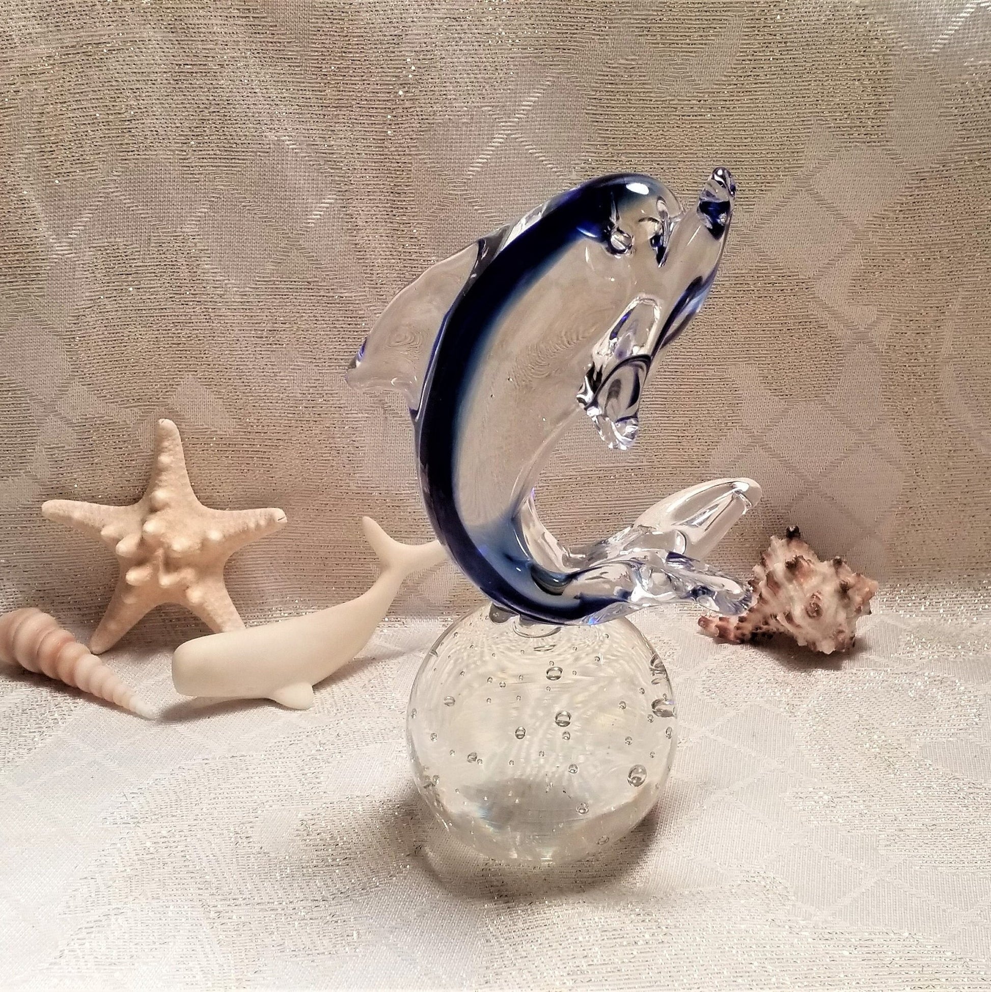 Murano Glass Dolphin Paperweight on Bubble Ball, Italian Art Glass