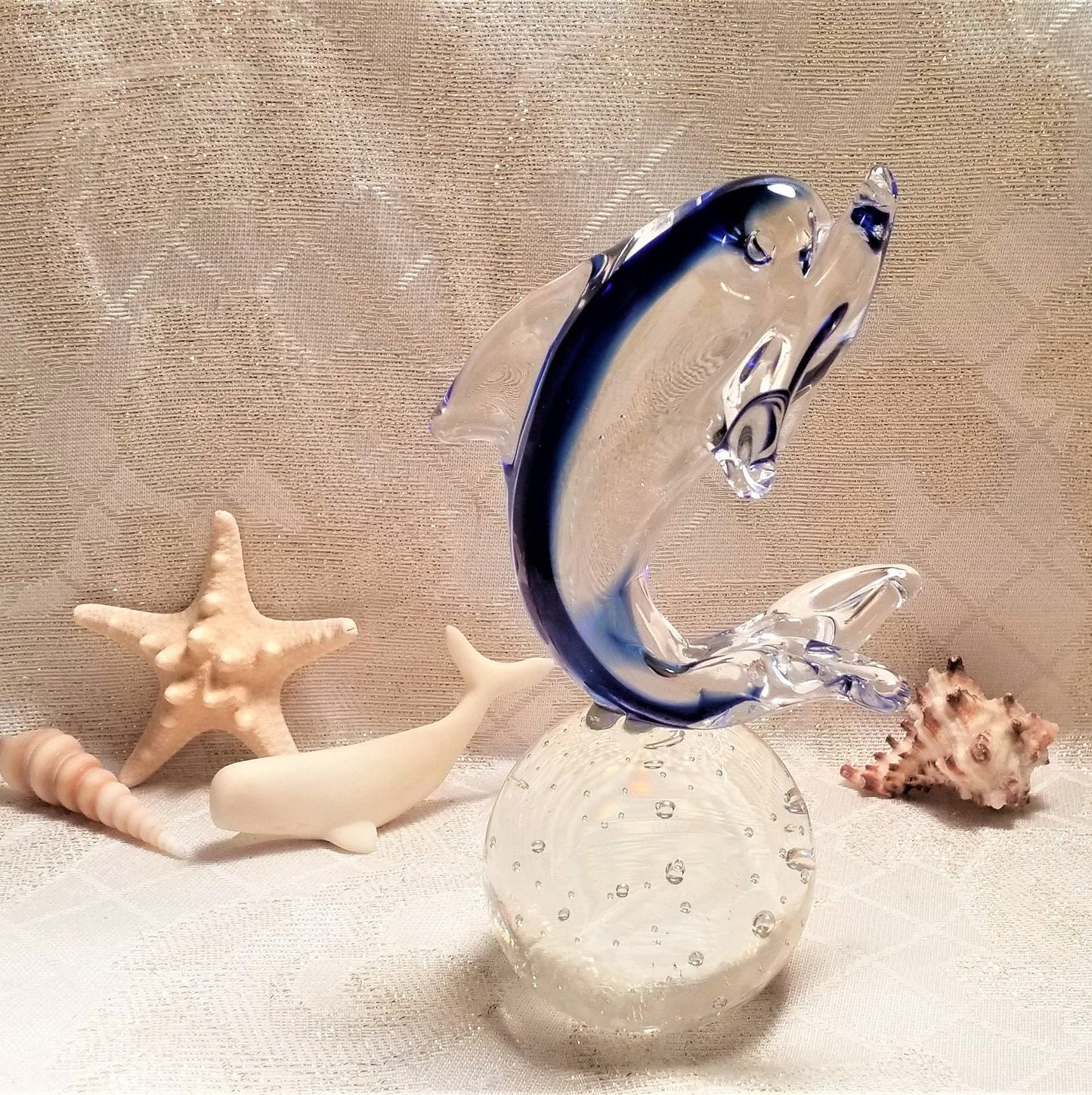 Murano Glass Dolphin Paperweight on Bubble Ball, Italian Art Glass