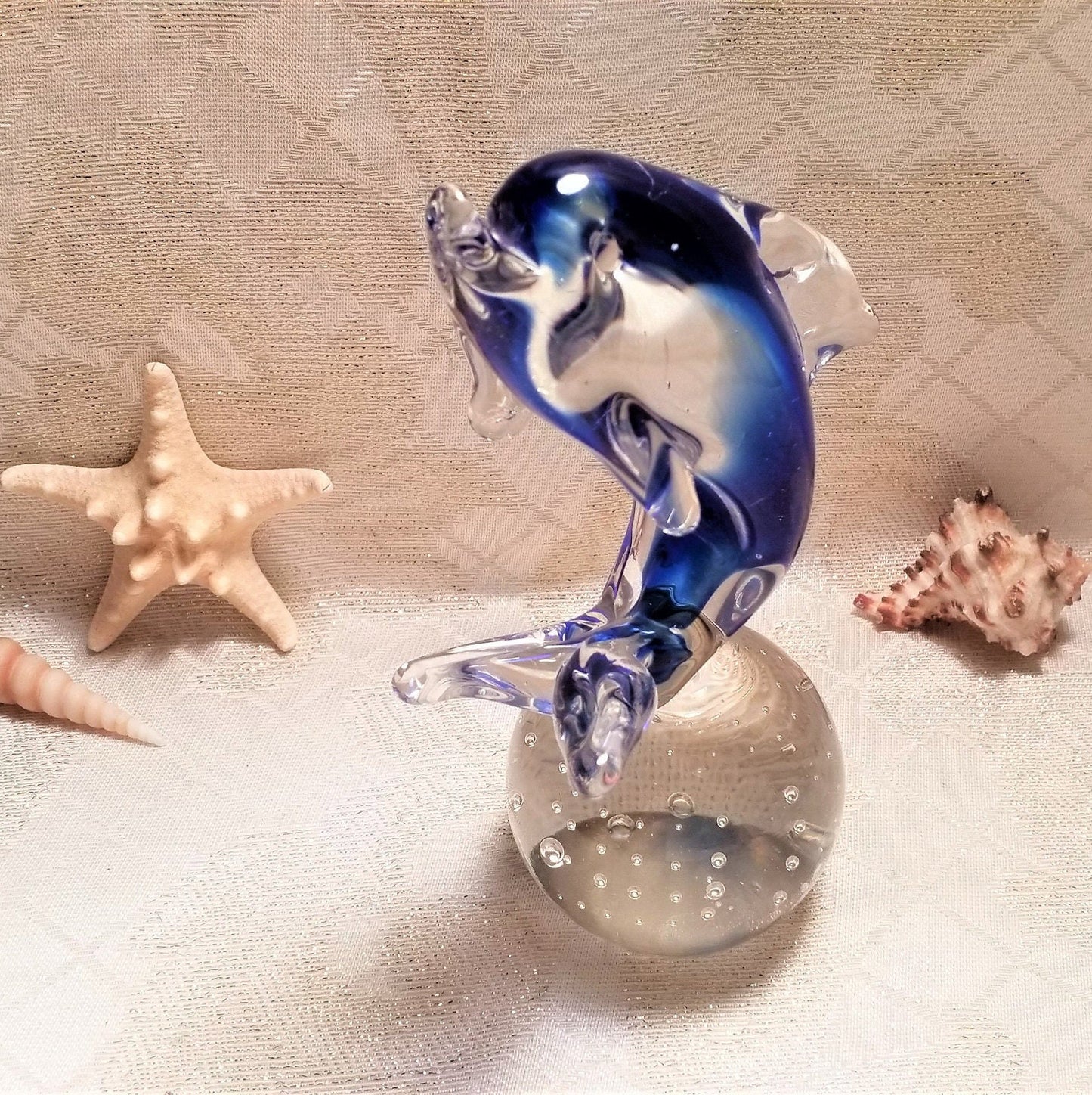 Murano Glass Dolphin Paperweight on Bubble Ball, Italian Art Glass