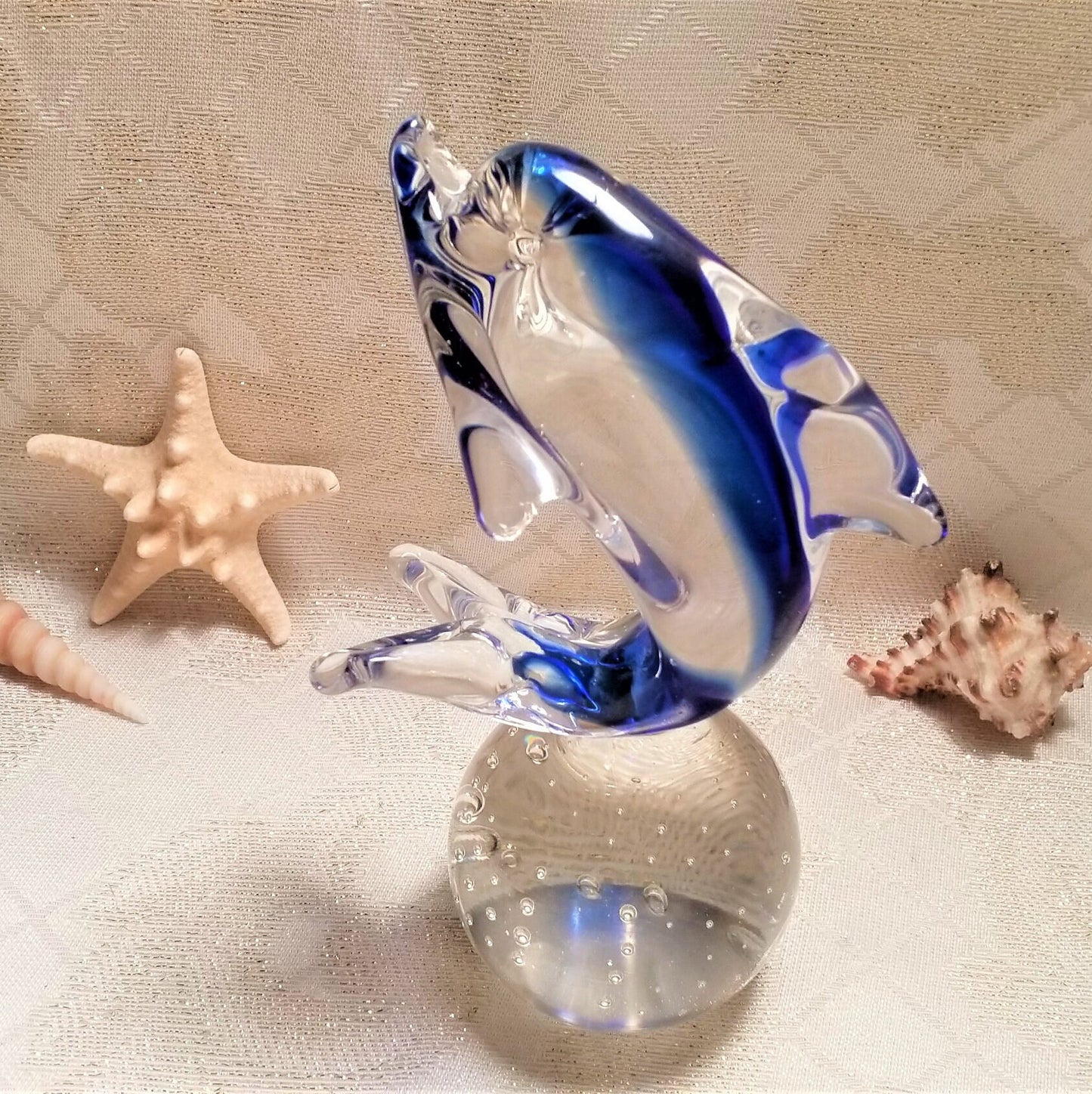 Murano Glass Dolphin Paperweight on Bubble Ball, Italian Art Glass