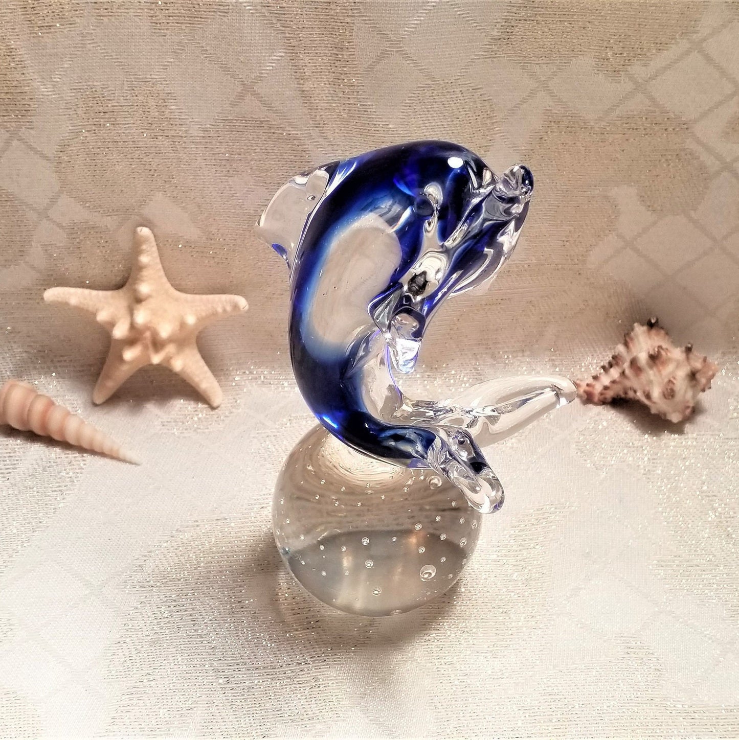 Murano Glass Dolphin Paperweight on Bubble Ball, Italian Art Glass