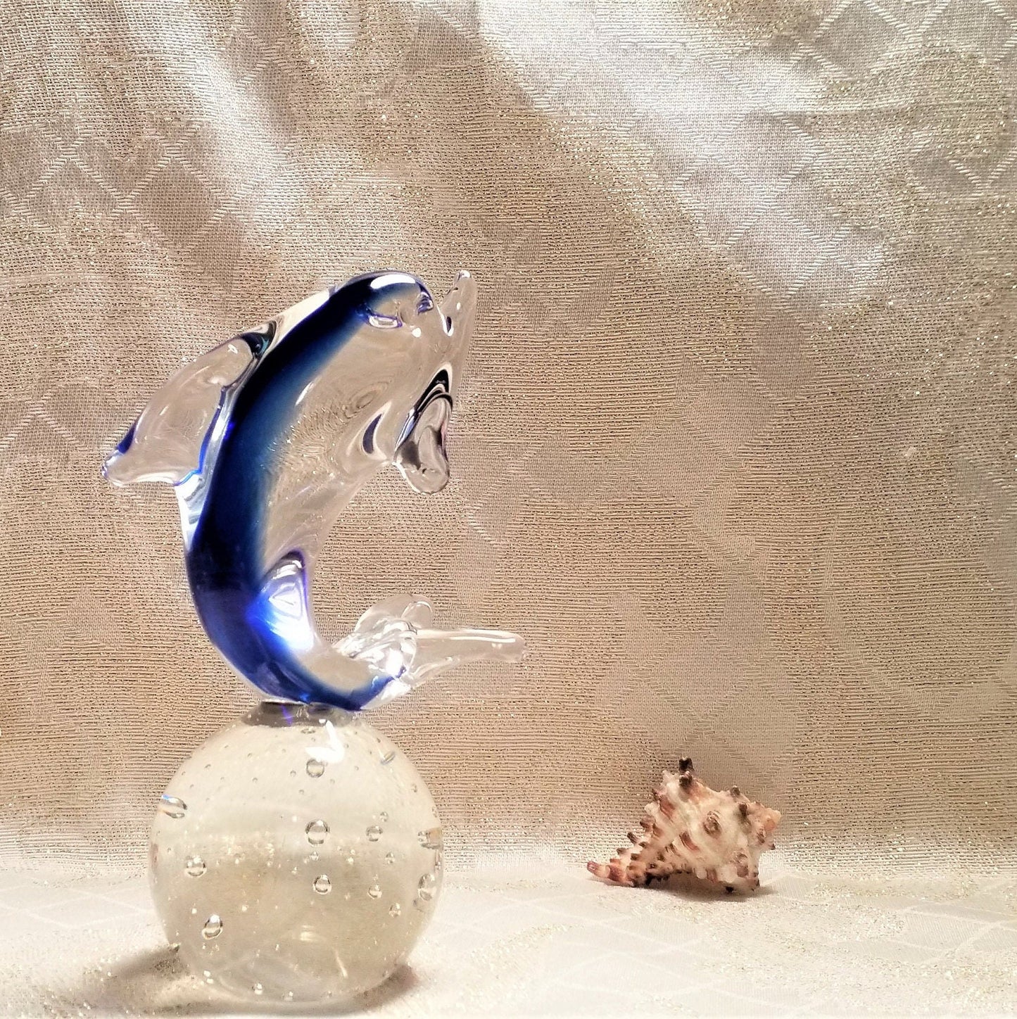 Murano Glass Dolphin Paperweight on Bubble Ball, Italian Art Glass