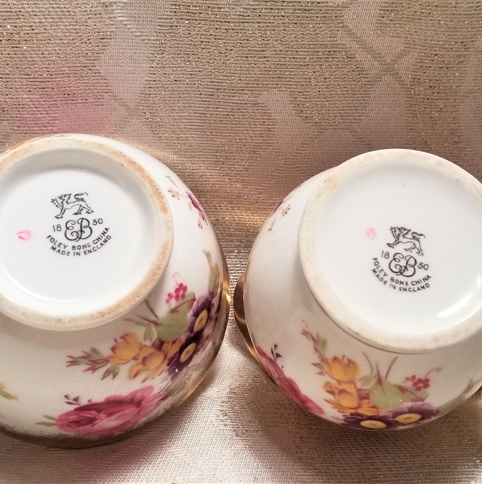 Vintage Foley Bone China Creamer and Sugar Bowl, Floral with Gold Trim
