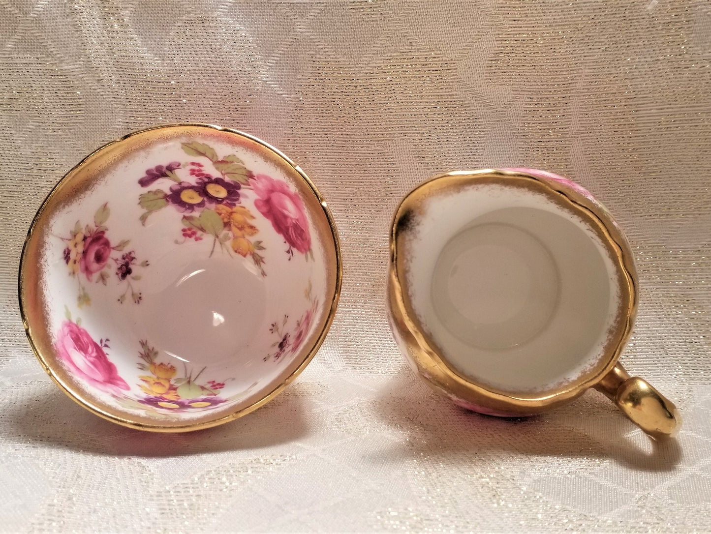 Vintage Foley Bone China Creamer and Sugar Bowl, Floral with Gold Trim