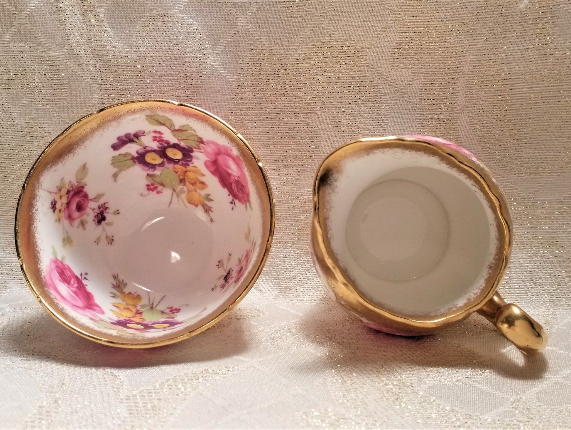 Vintage Foley Bone China Creamer and Sugar Bowl, Floral with Gold Trim