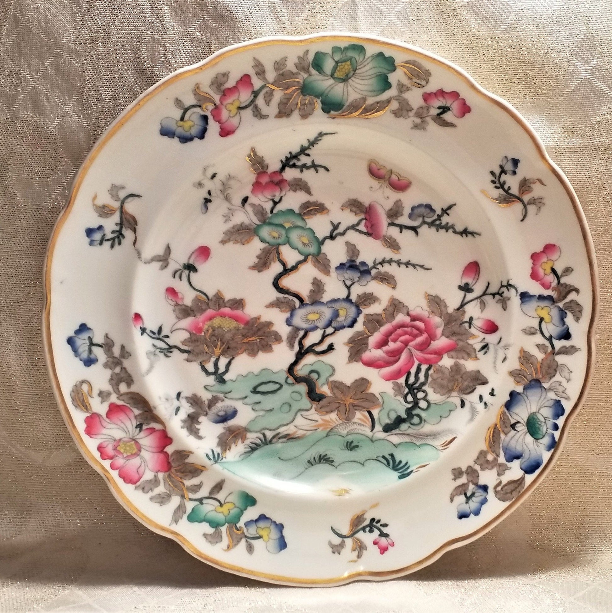 Vintage Tree Of Life Porcelain Serving Set: Tureen, Lid & Saucer