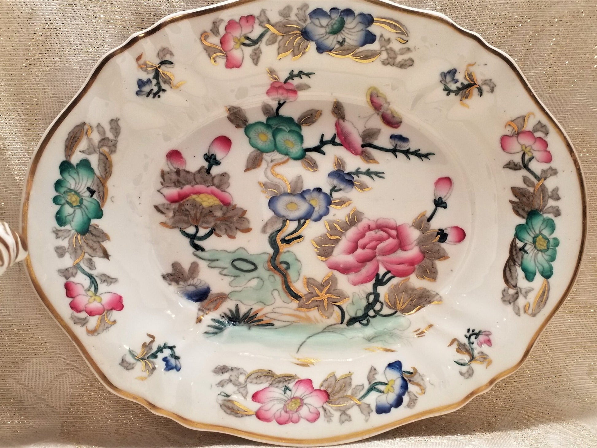 Vintage Tree Of Life Porcelain Serving Set: Tureen, Lid & Saucer