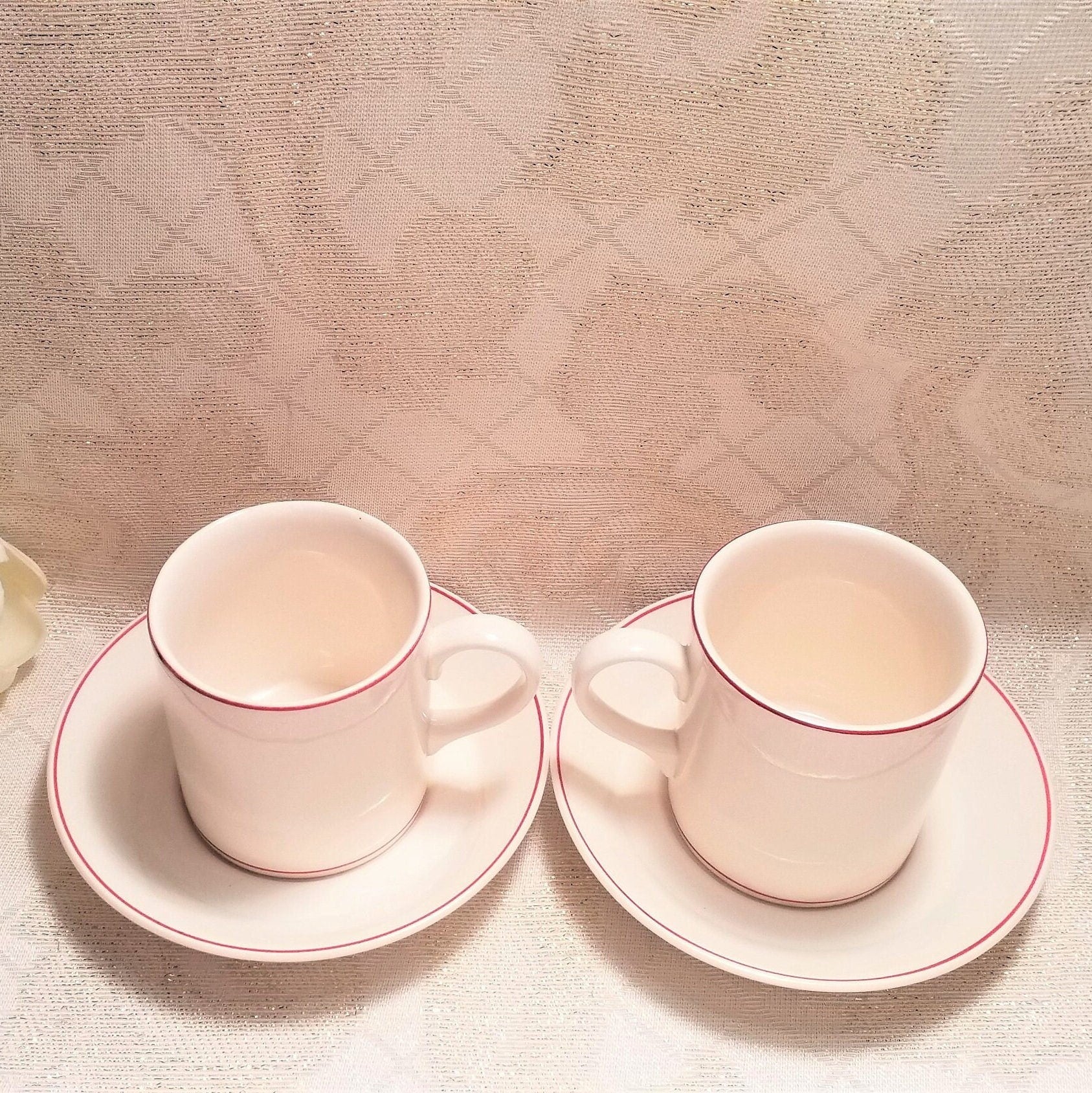 Wedgwood Espresso Cup & Saucer Set, Cream China with Red Border