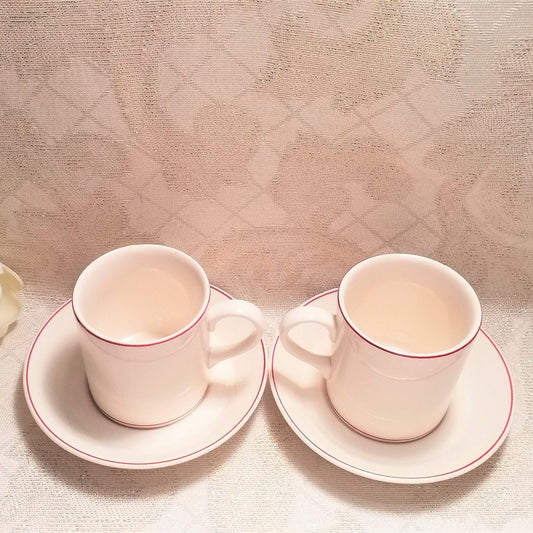 Wedgwood Espresso Cup & Saucer Set, Cream China with Red Border
