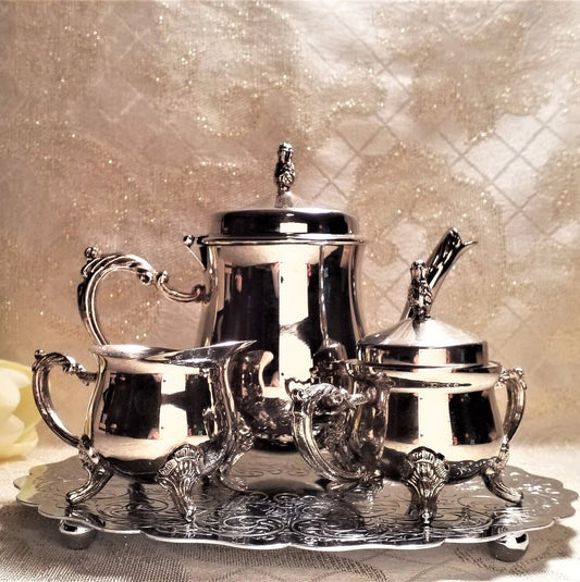 Vintage Silverplate Tea Set For One With Trivet, Elegant Display