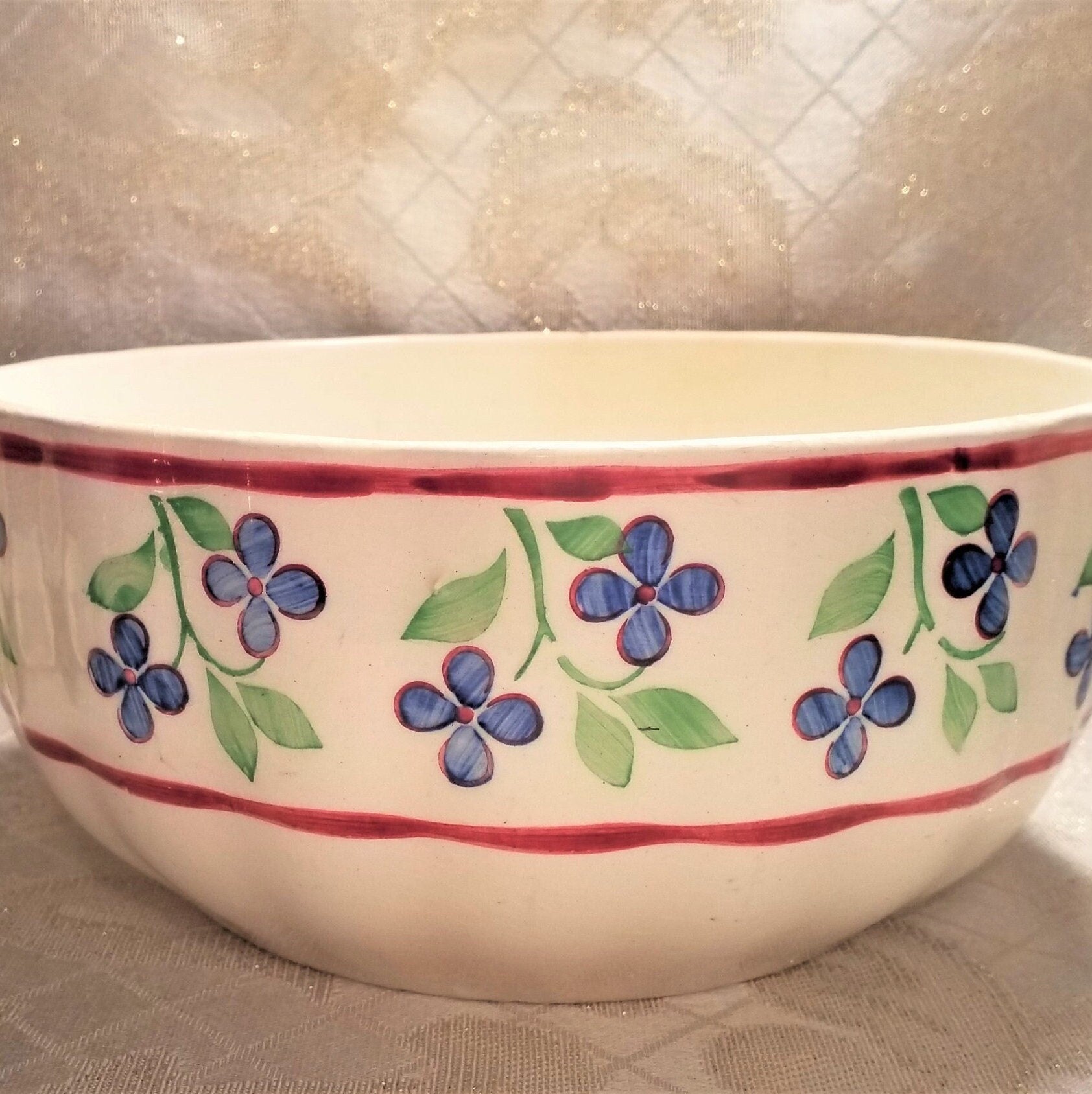 Large Vintage Floral Bowl, 1940s German Porcelain, Kitchen Decor