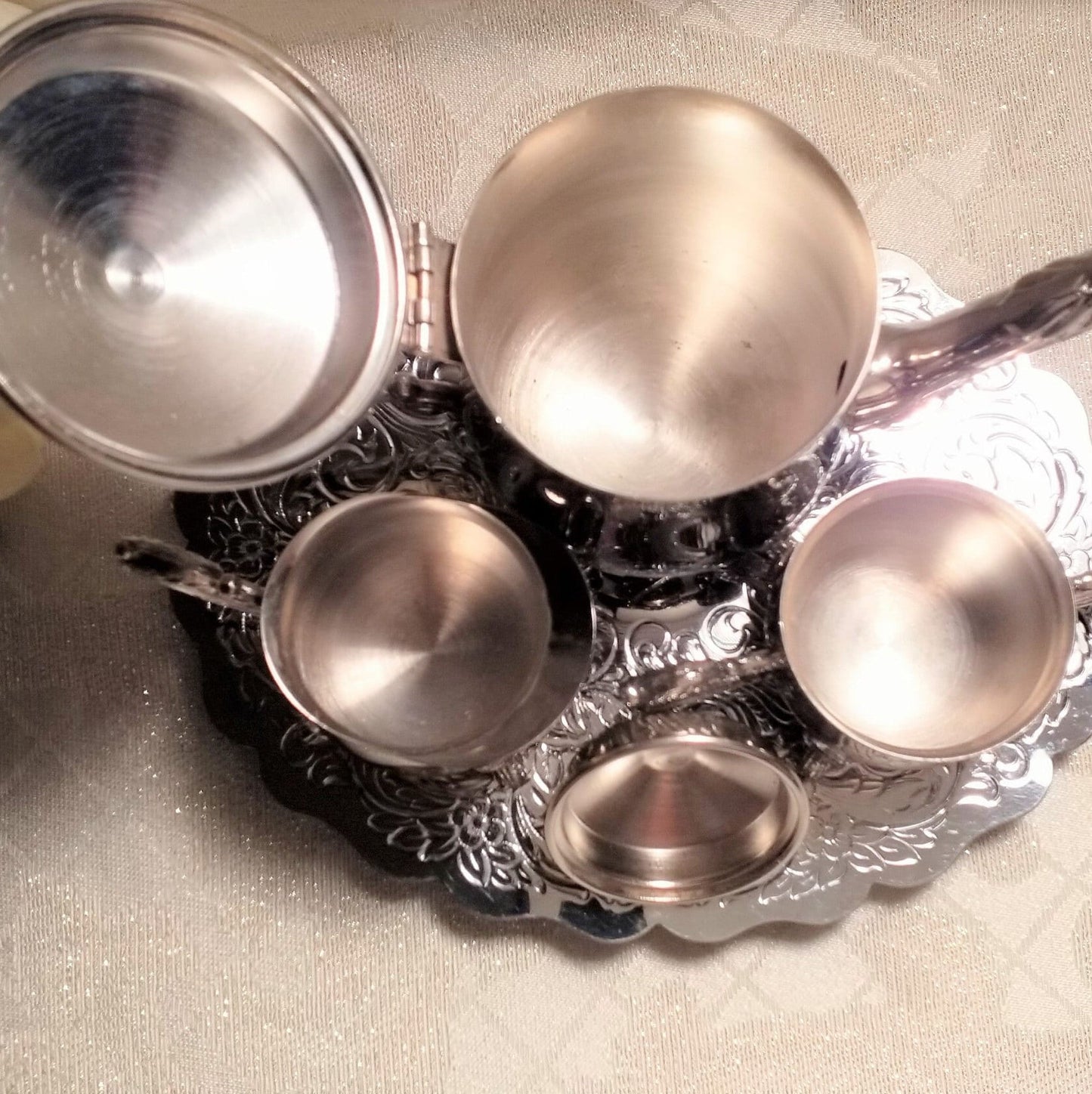 Vintage Silverplate Tea Set For One With Trivet, Elegant Display