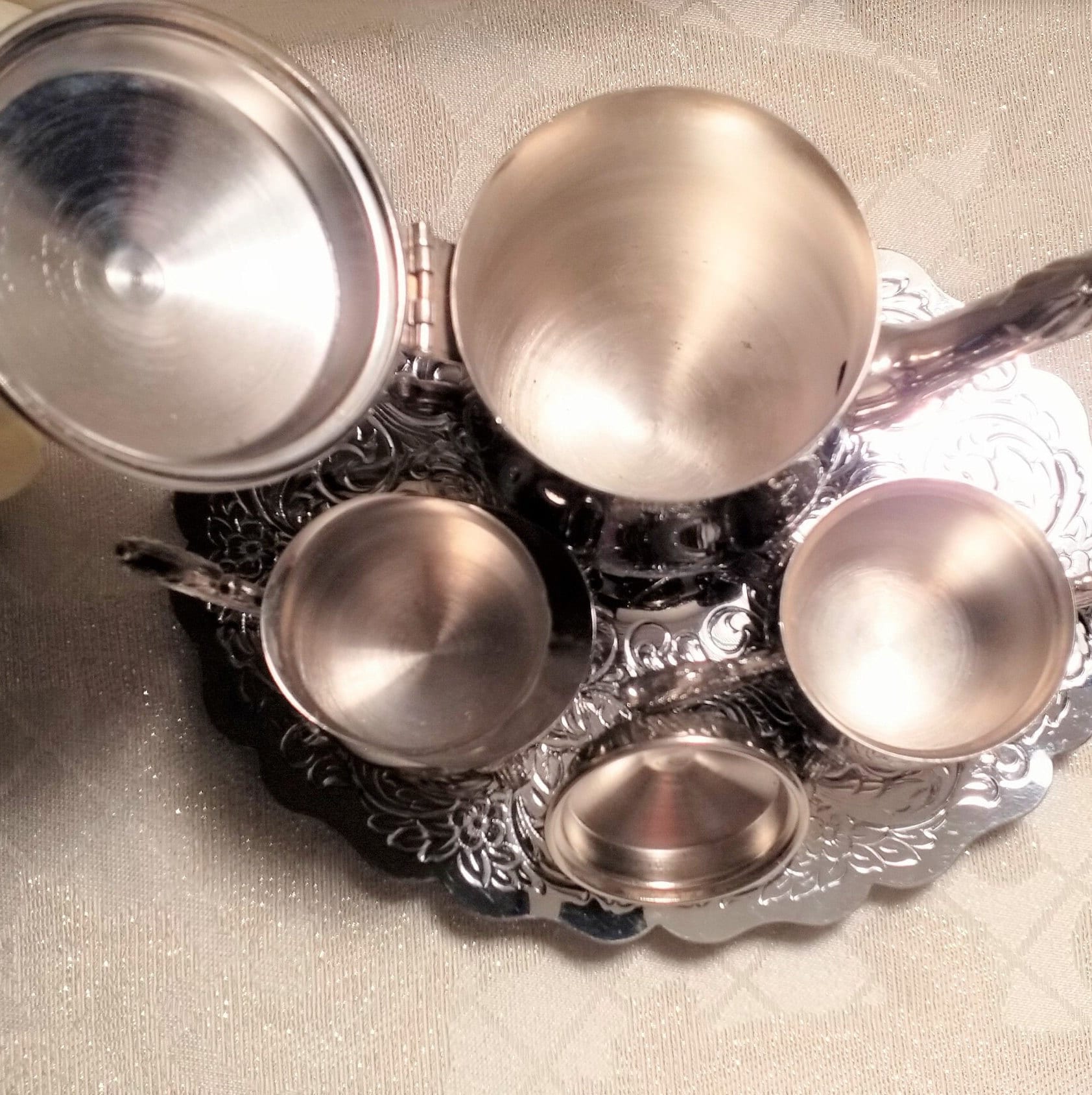 Vintage Silverplate Tea Set For One With Trivet, Elegant Display