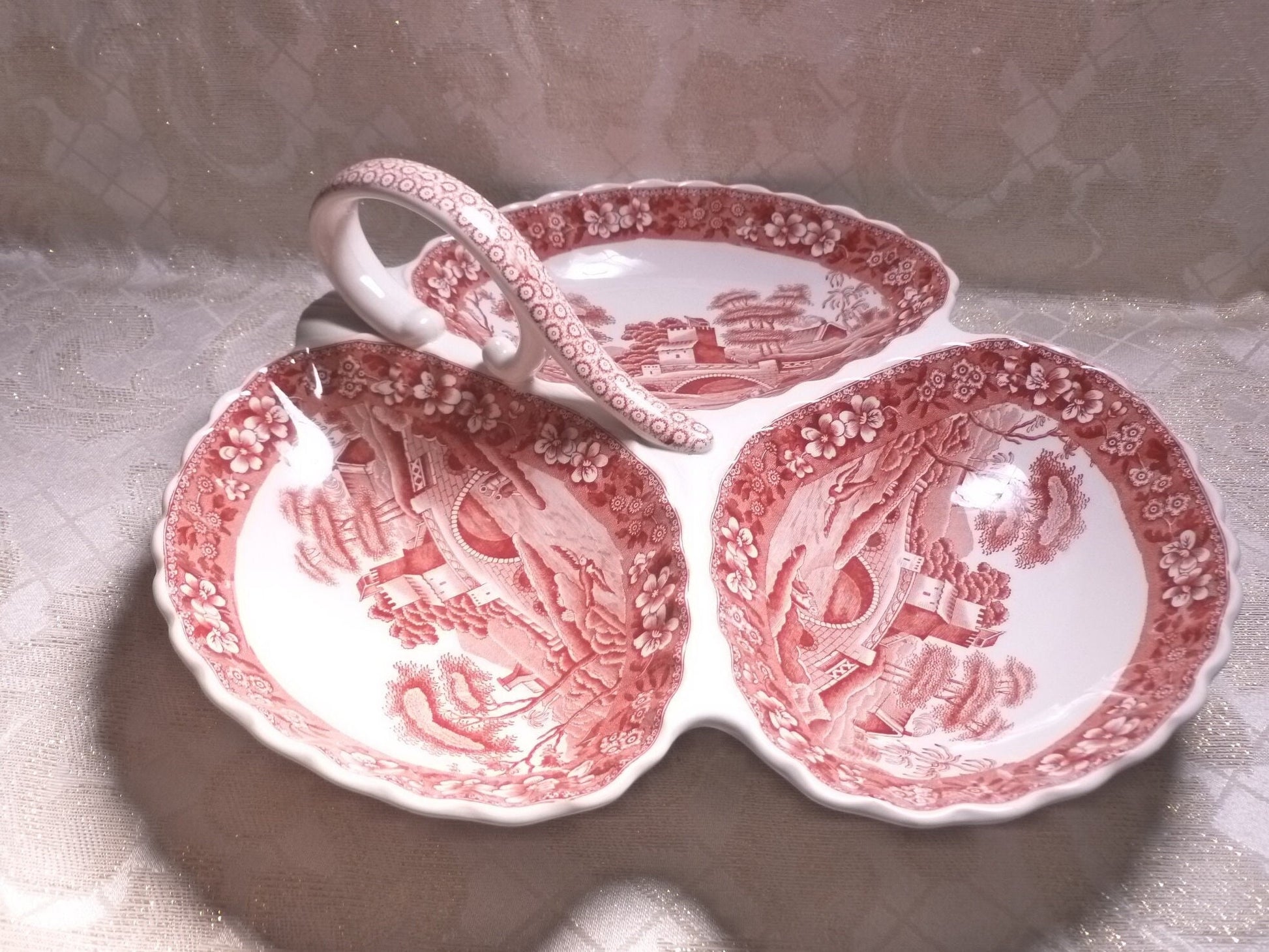 Vintage Spode's Tower Serving Dish, 1920s Copeland Red and White