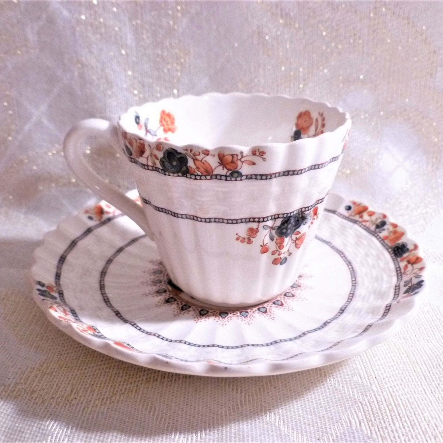Vintage Copeland Spode Demitasse Cup and Saucer, Floral Basket Weave