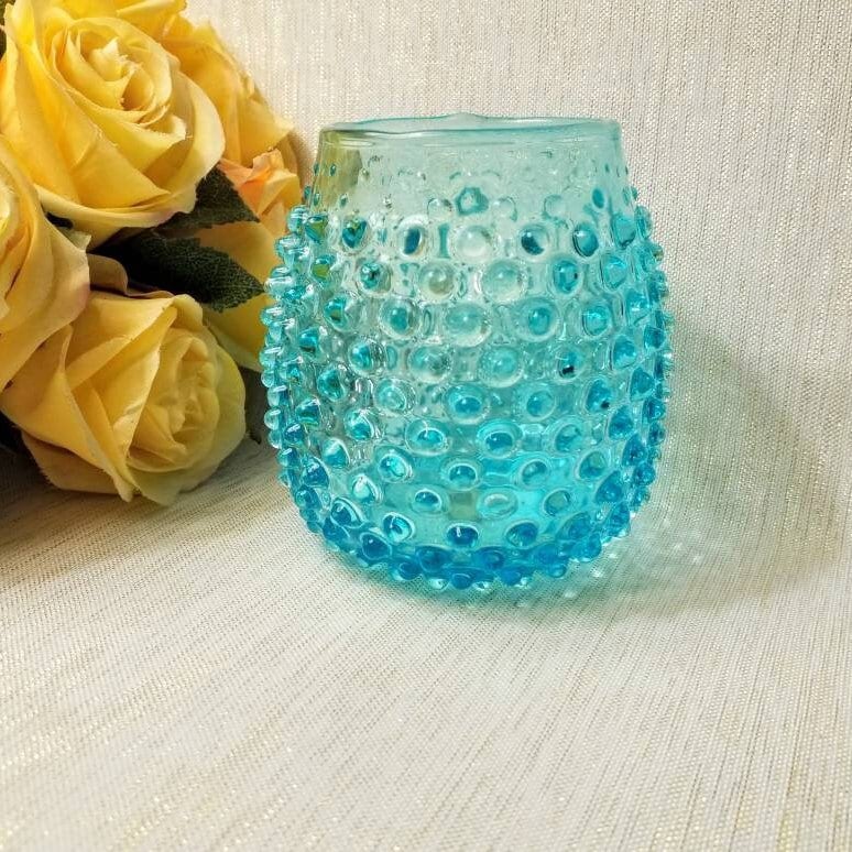 Vintage Ucagco Teal Blue Hobnail Vase, Made in Italy