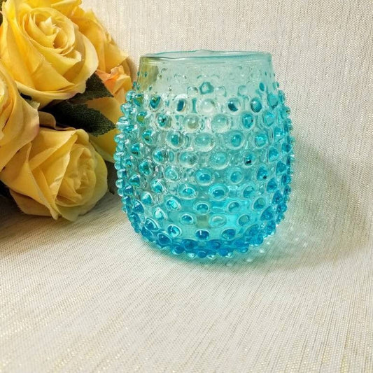 Vintage Ucagco Teal Blue Hobnail Vase, Made in Italy