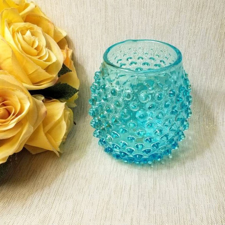 Vintage Ucagco Teal Blue Hobnail Vase, Made in Italy