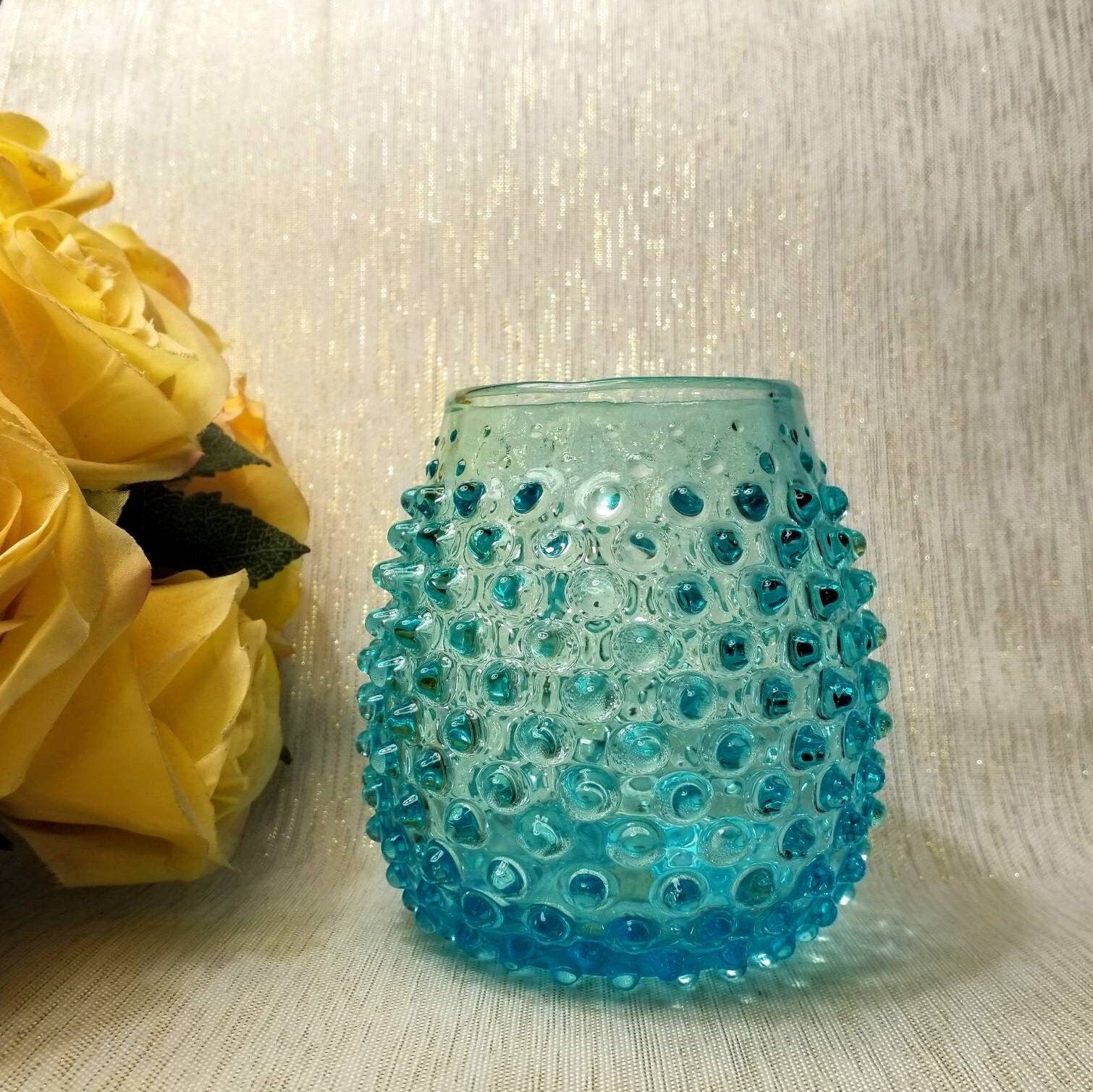 Vintage Ucagco Teal Blue Hobnail Vase, Made in Italy