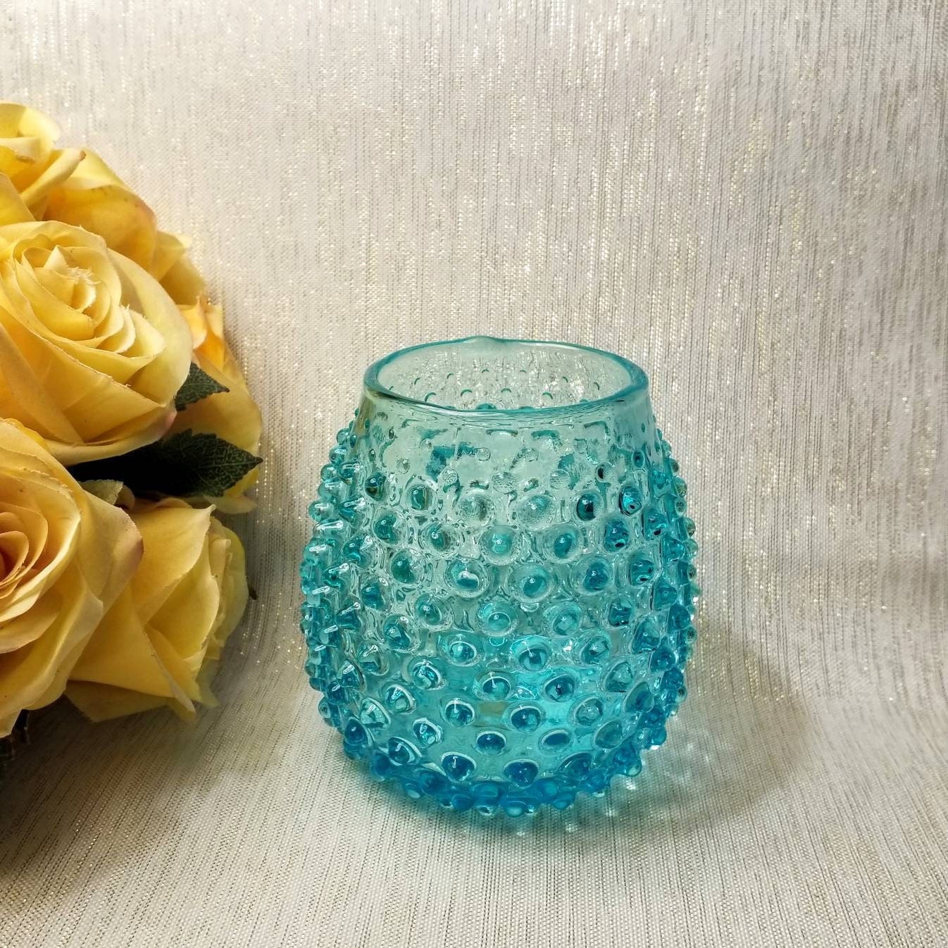 Vintage Ucagco Teal Blue Hobnail Vase, Made in Italy