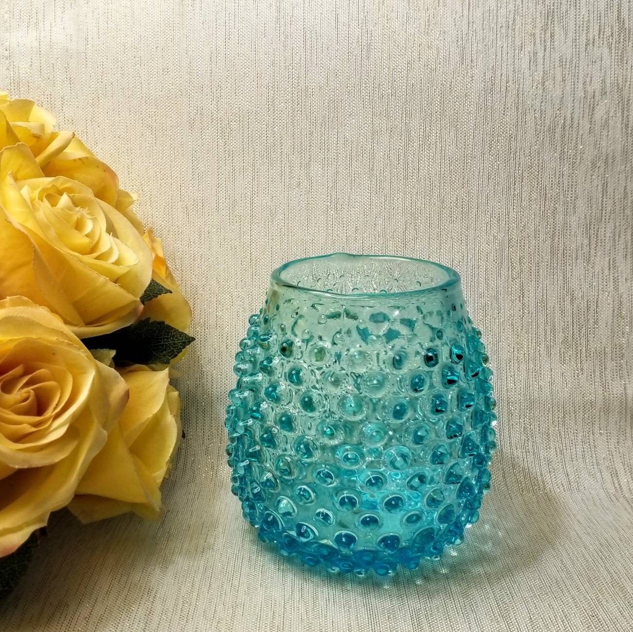Vintage Ucagco Teal Blue Hobnail Vase, Made in Italy