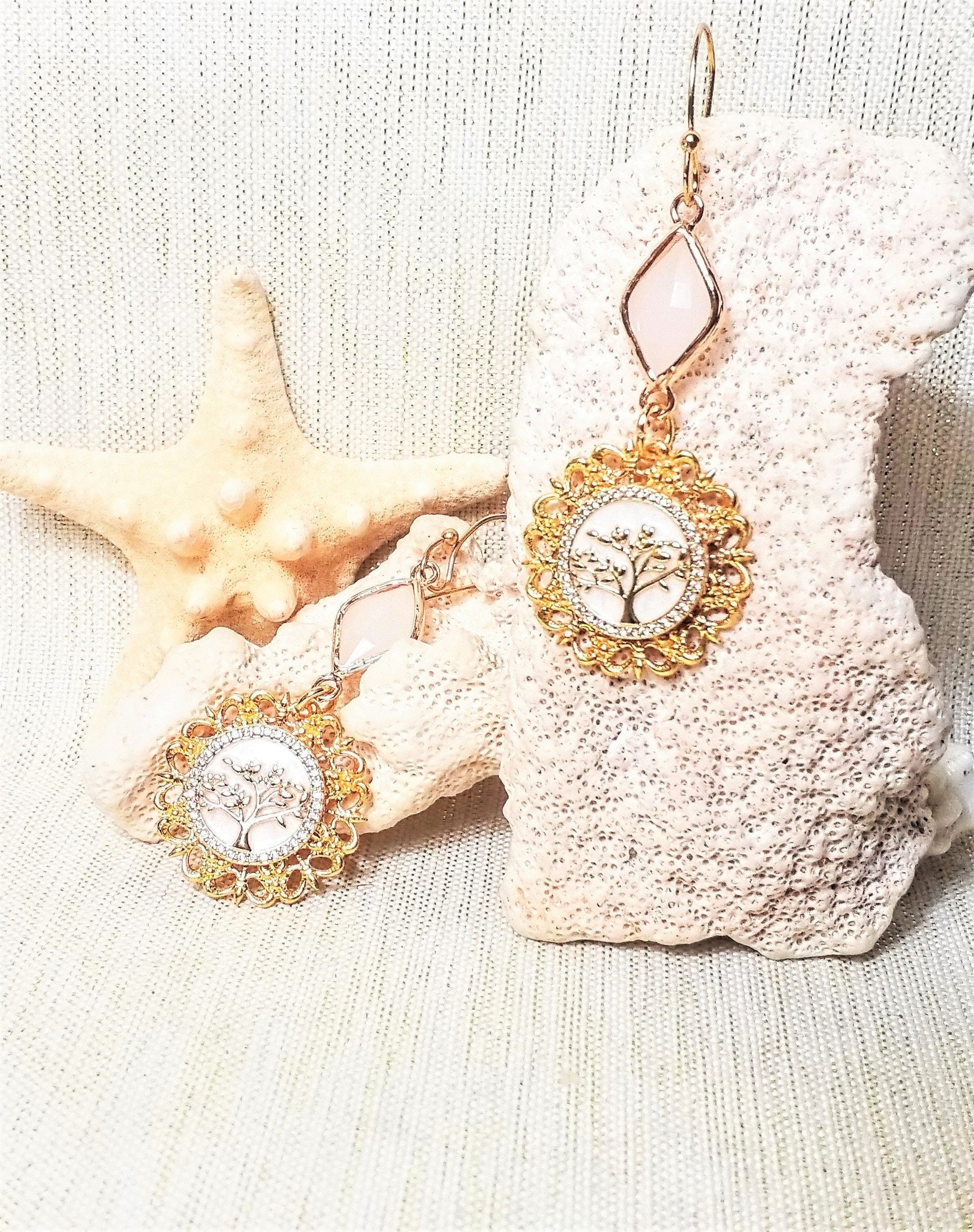 Golden Tree of Life Earrings Rhinestone Filigree Bridal Jewelry Always FREE Domestic SHIPPING