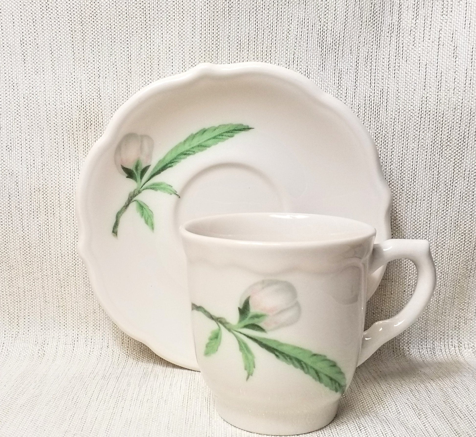 Syracuse China Demitasse Cup and Saucer Restaurant Ware Flower Bud Design Always FREE Domestic SHIPPING