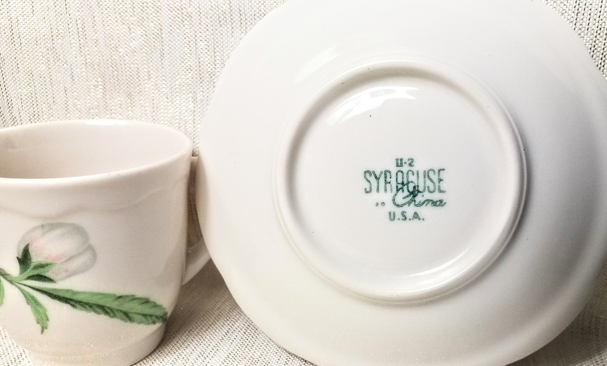 Syracuse China Demitasse Cup and Saucer Restaurant Ware Flower Bud Design Always FREE Domestic SHIPPING