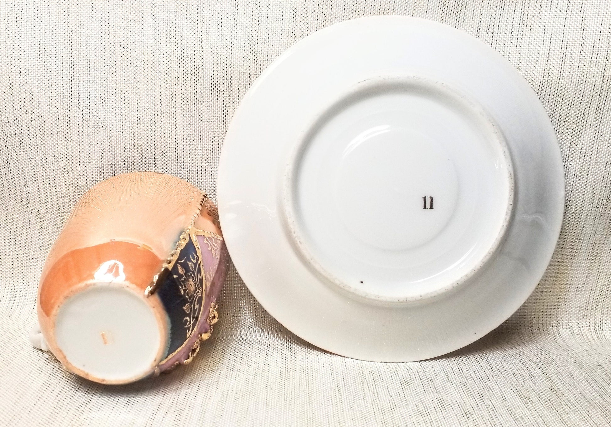 Vintage Lusterware Demitasse Cup and Saucer Gold Floral Detail Elegant Bone China Always FREE Domestic SHIPPING