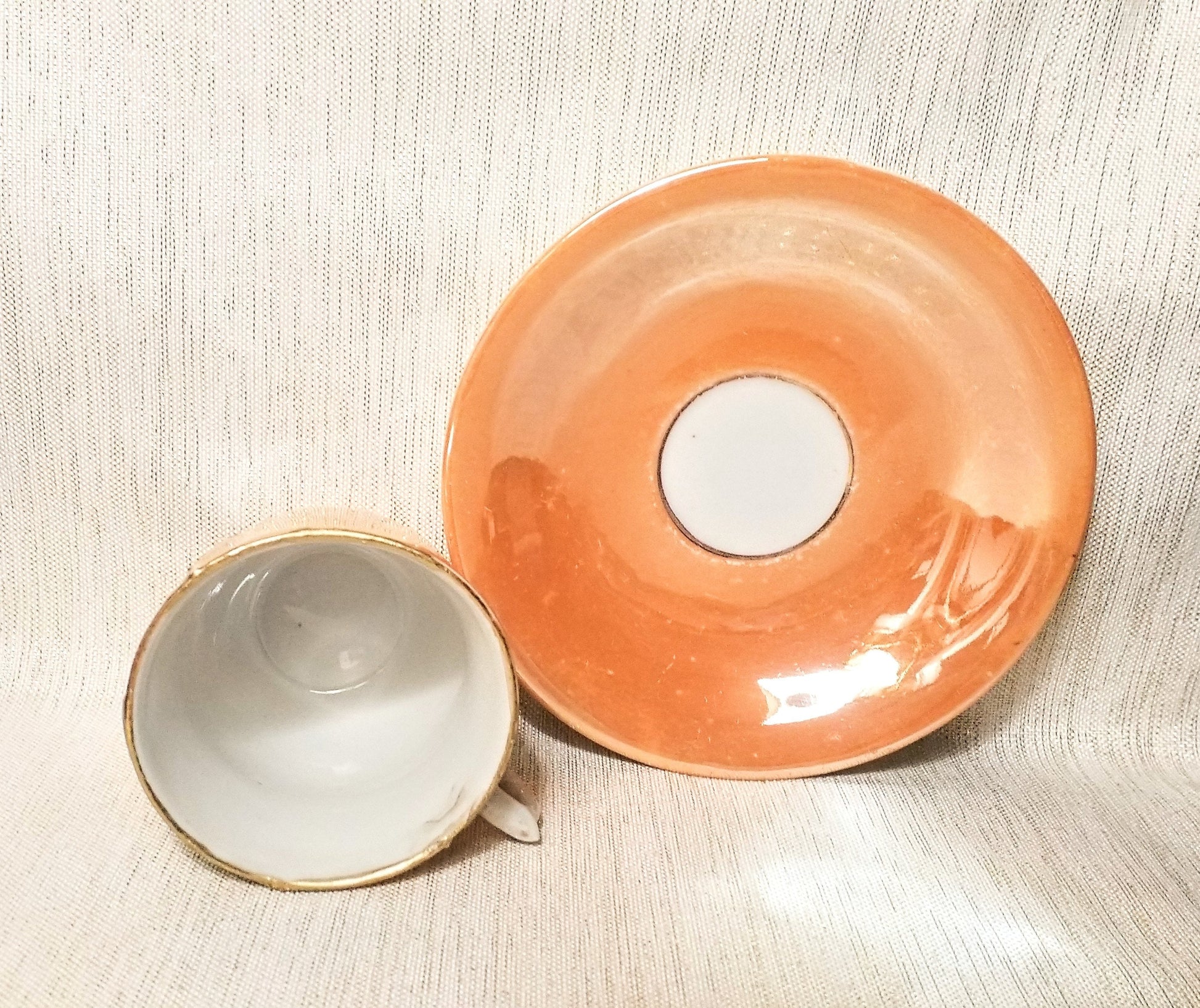 Vintage Lusterware Demitasse Cup and Saucer Gold Floral Detail Elegant Bone China Always FREE Domestic SHIPPING